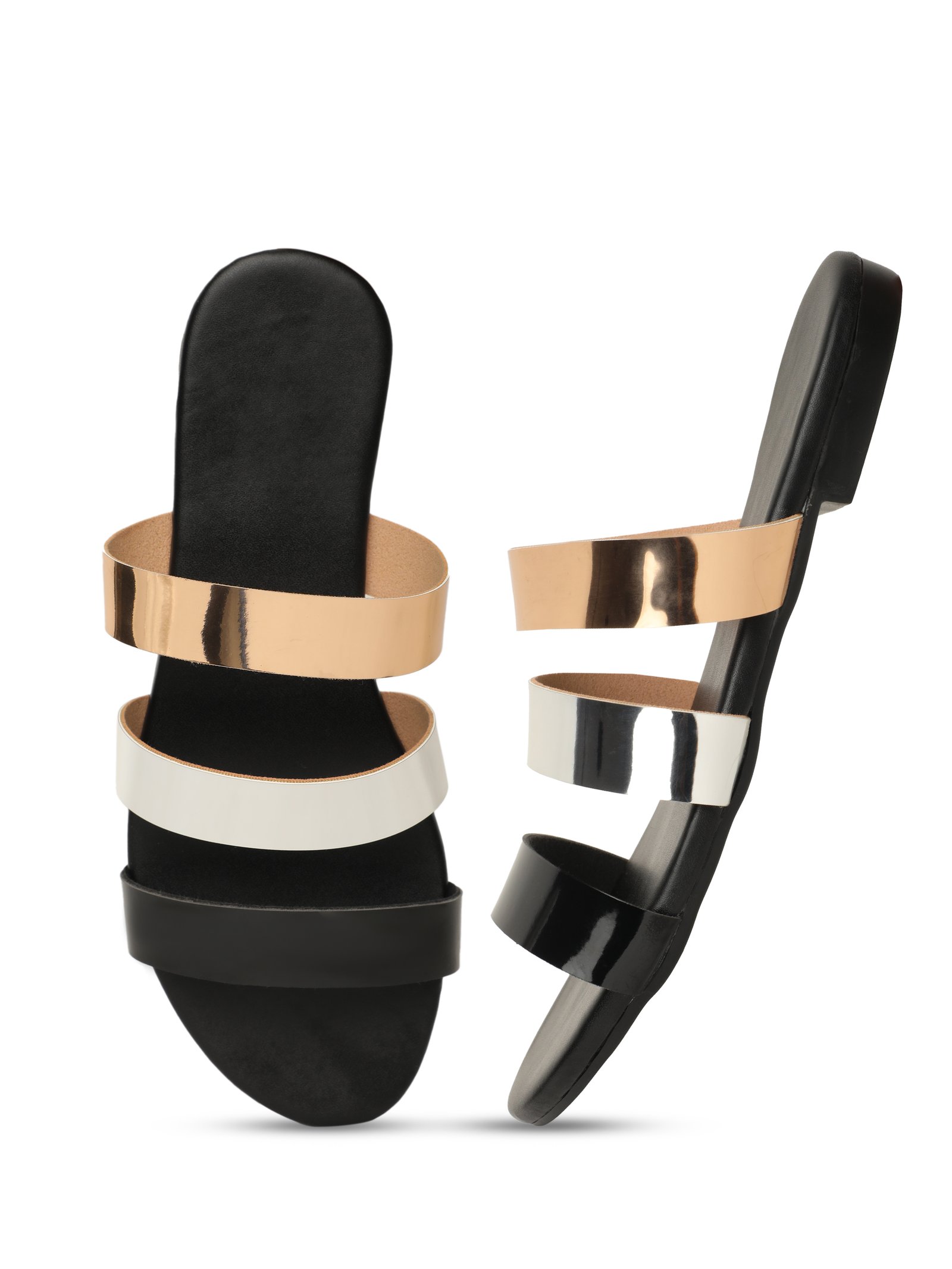 Women Black Solid Open Toe Flats X