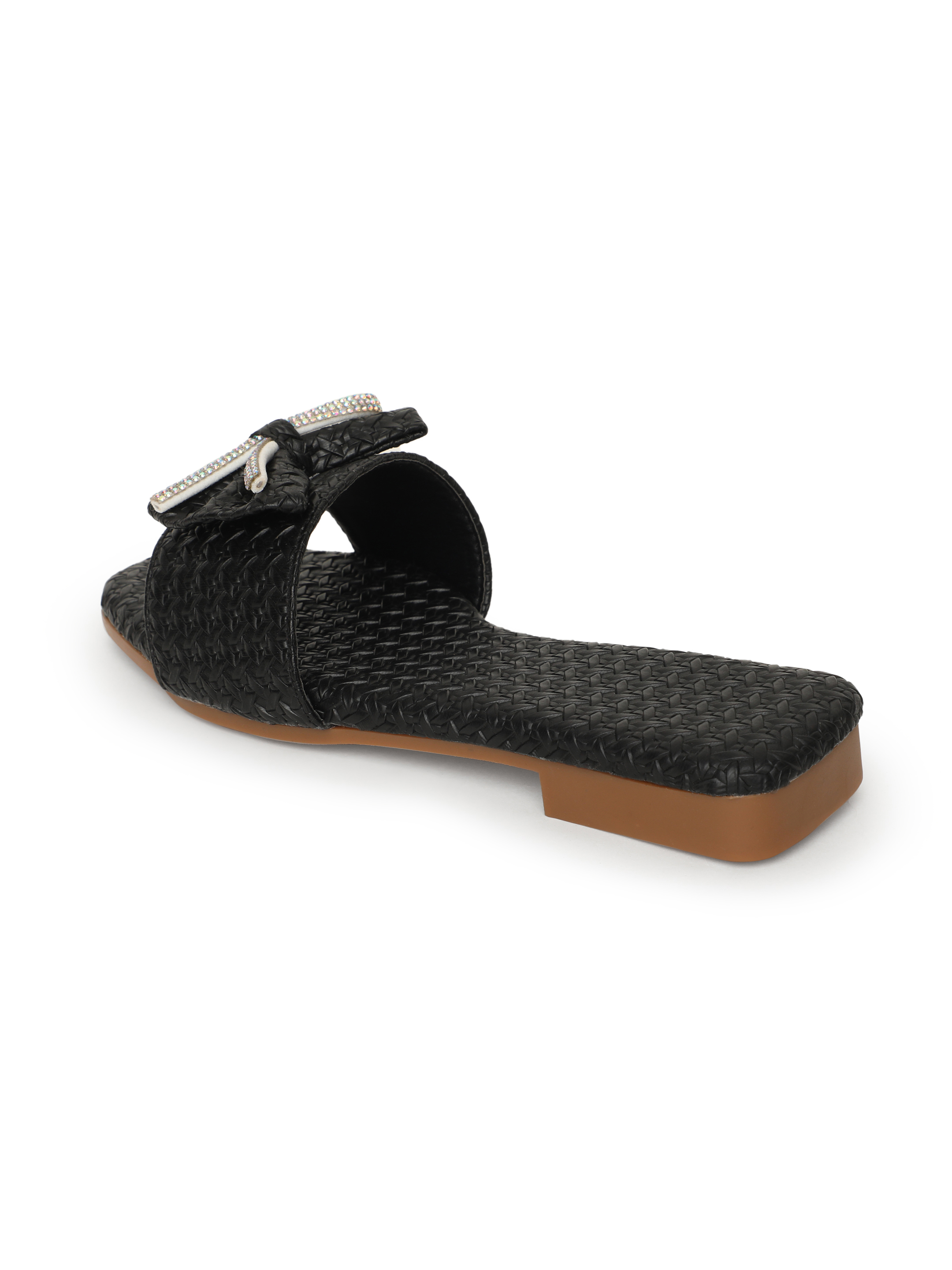 Women Black Open Toe Flats with Bows X BLACK
